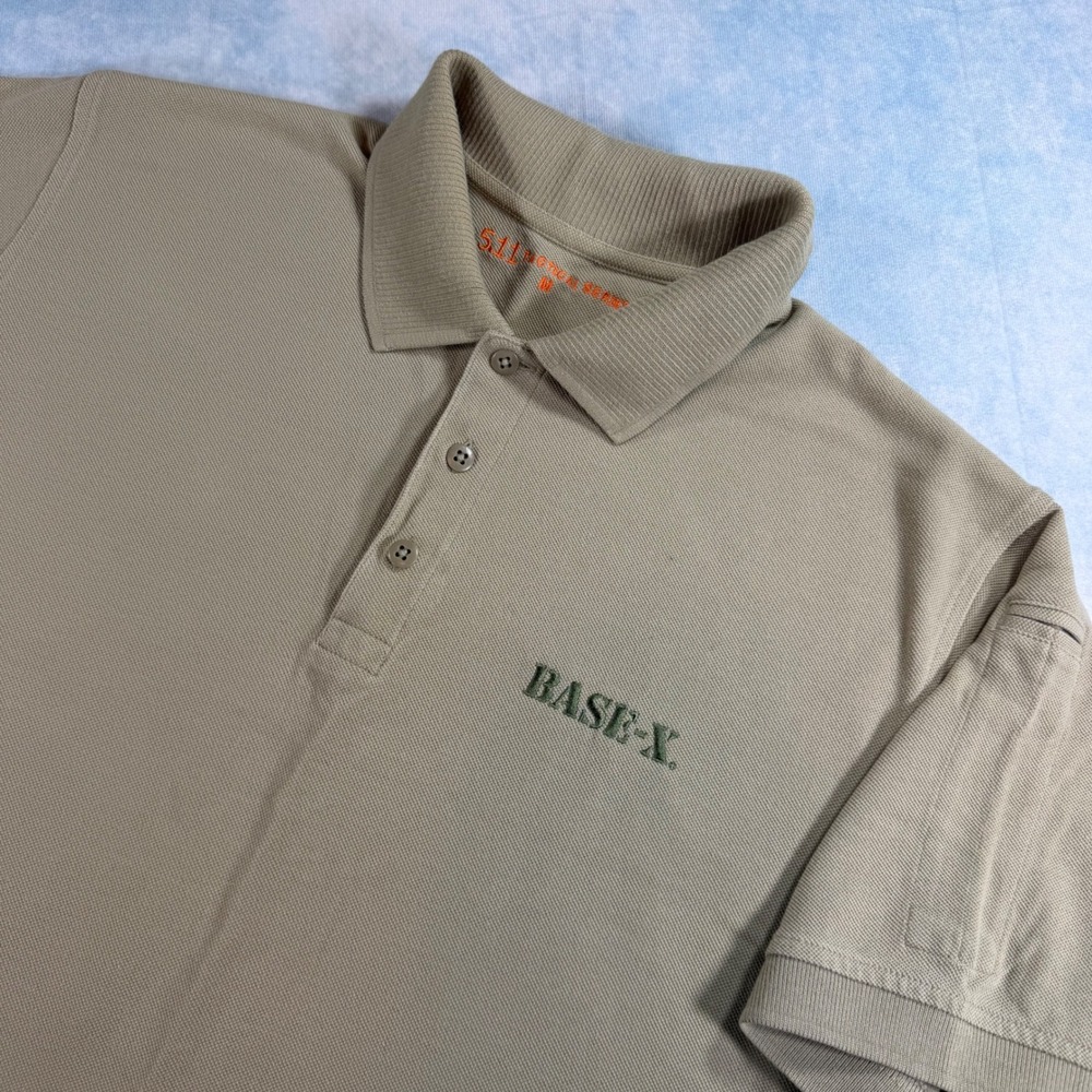 5.11 Tactical Polo Shirt Mens M Tan Excellent Base-X Embroidered Pique Cotton
